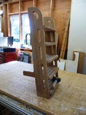 5 step non folding teak ladder for sailboats and other boats